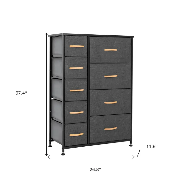 27" Gray and Black Steel and Fabric Nine Drawer Combo Dresser
