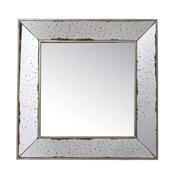 18" Brown Square Metal Framed Antiqued Glass Accent Mirror