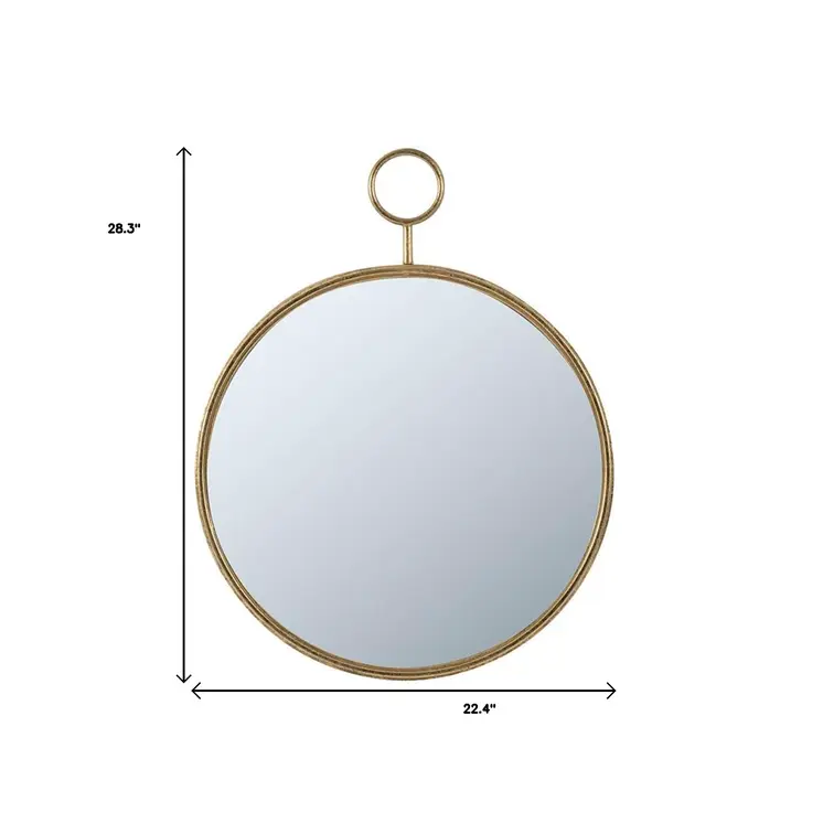 28" Gold Round Iron Framed Accent Mirror