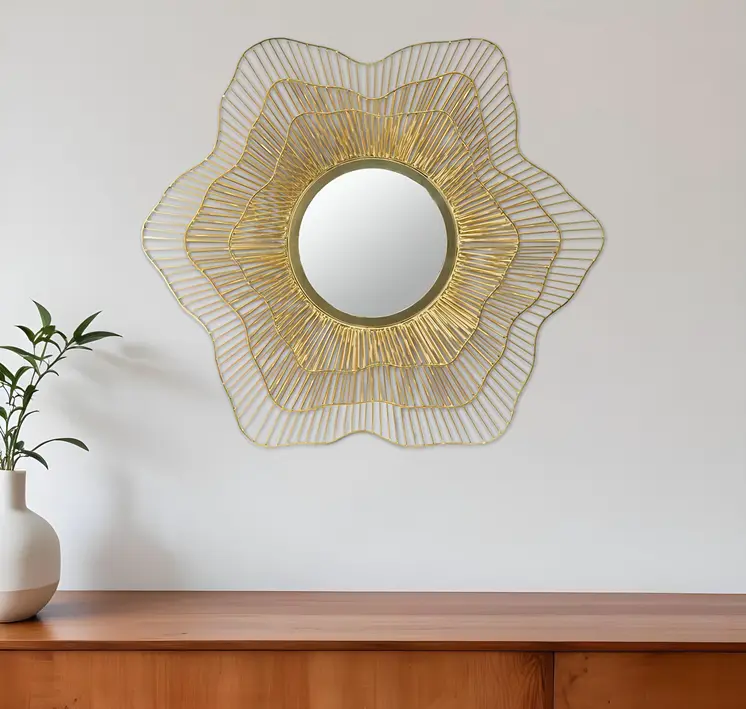 27" Gold Floral Sunburst Iron Framed Accent Mirror