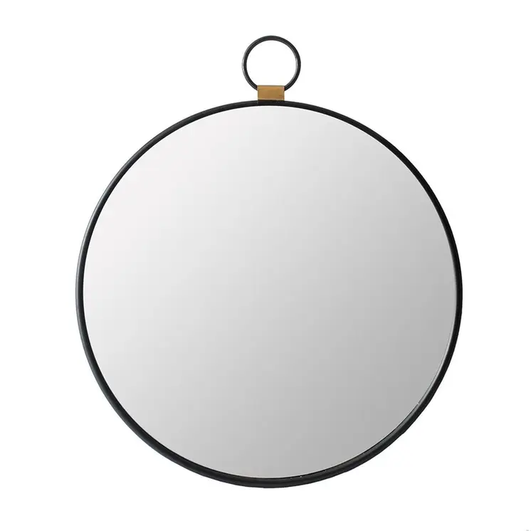 28" Black Round Iron Framed Accent Mirror