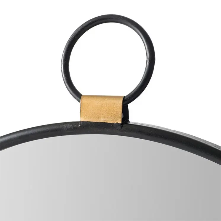 28" Black Round Iron Framed Accent Mirror