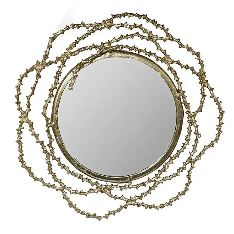 34" Antiqued Gold Abstract Scalloped Aluminum Framed Accent Mirror