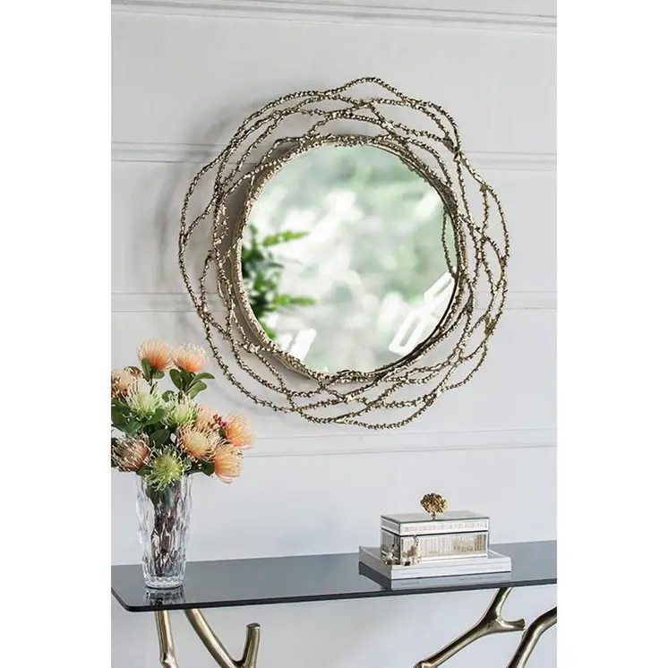34" Antiqued Gold Abstract Scalloped Aluminum Framed Accent Mirror