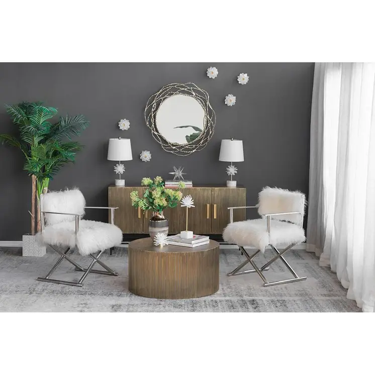 34" Antiqued Gold Abstract Scalloped Aluminum Framed Accent Mirror