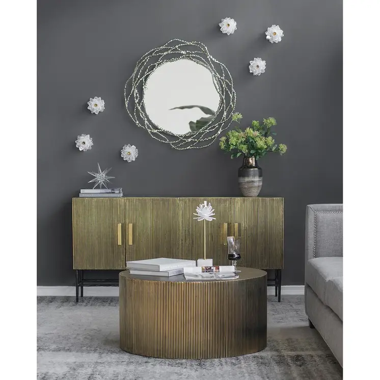 34" Antiqued Gold Abstract Scalloped Aluminum Framed Accent Mirror