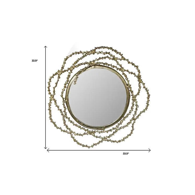 34" Antiqued Gold Abstract Scalloped Aluminum Framed Accent Mirror