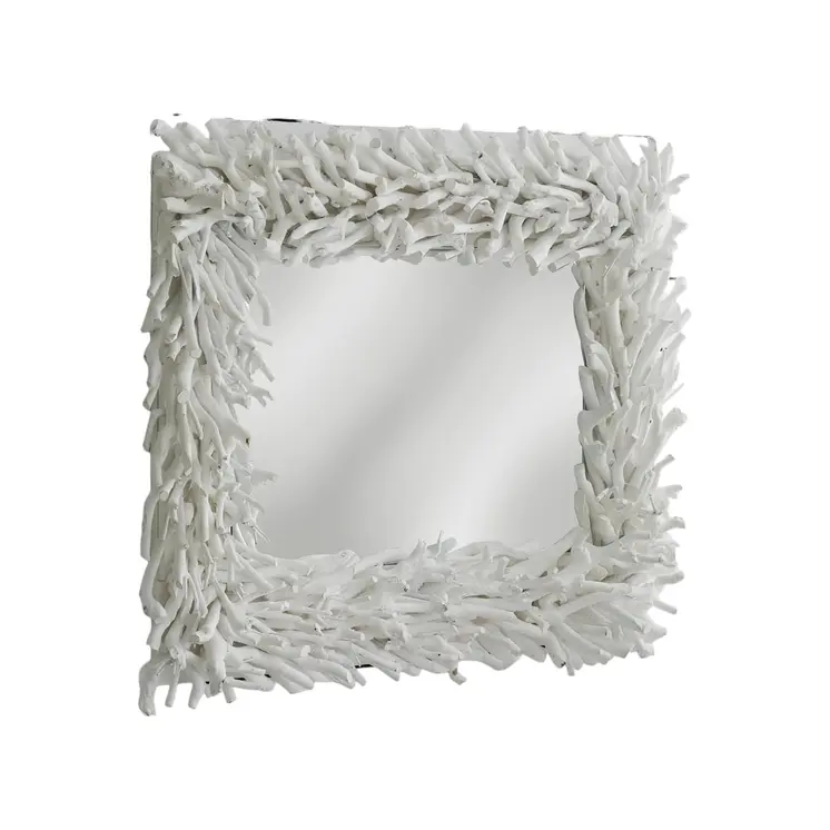 28" White Rattan Framed Accent Mirror