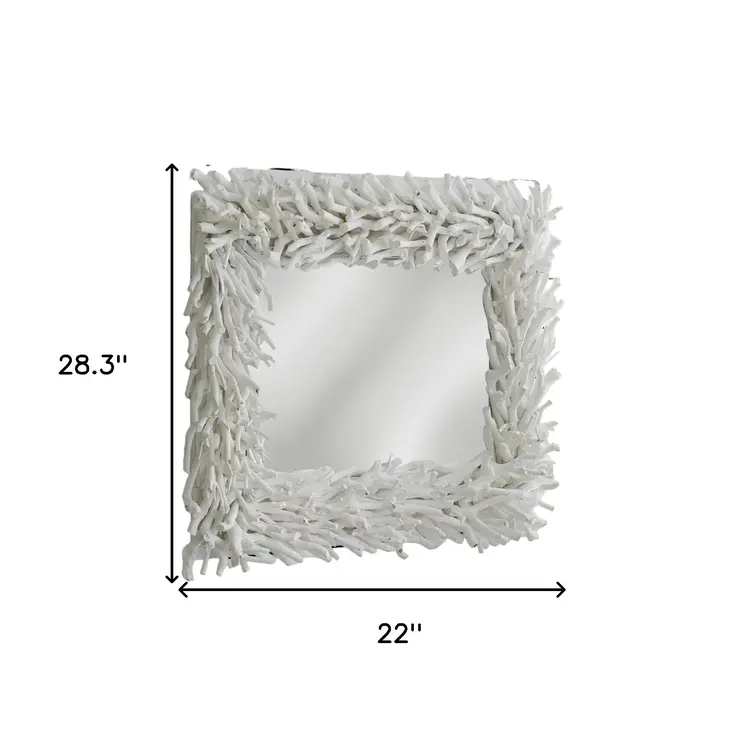 28" White Rattan Framed Accent Mirror