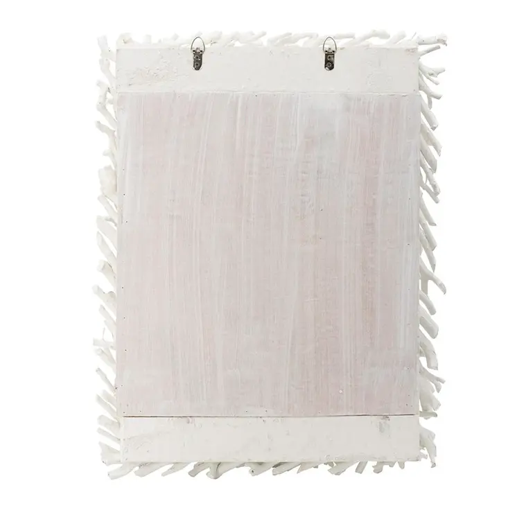 28" White Rattan Framed Accent Mirror