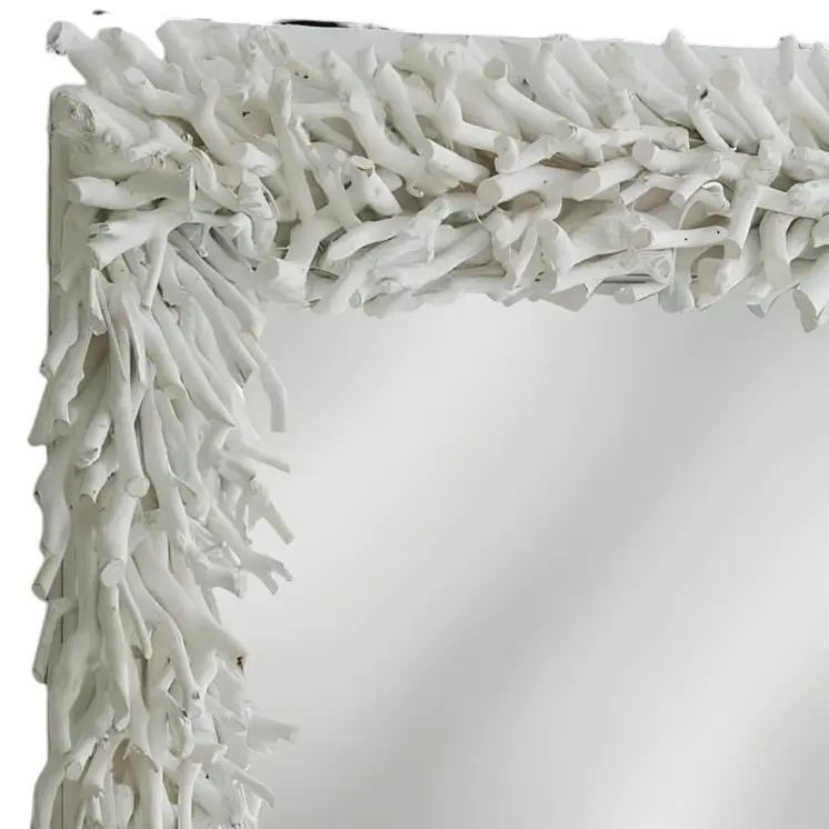 28" White Rattan Framed Accent Mirror