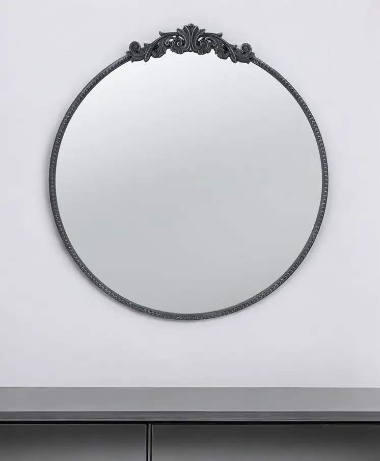 32" Black Crowned Top Iron Framed Accent Mirror