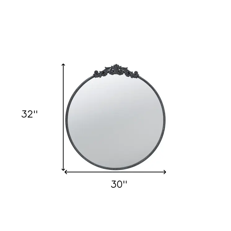 32" Black Crowned Top Iron Framed Accent Mirror