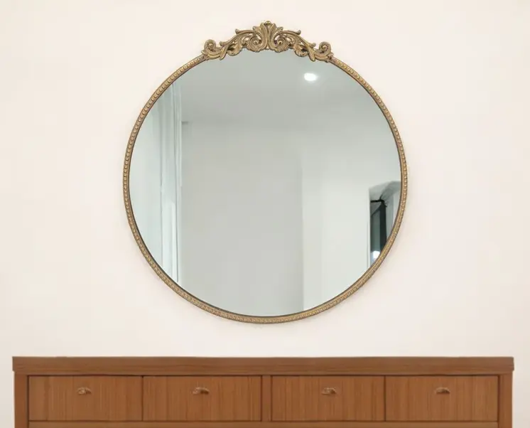 32" Gold Crowned Top Iron Framed Accent Mirror