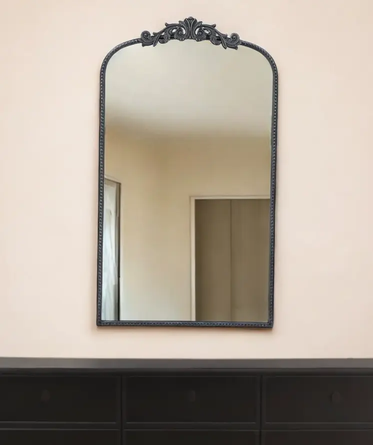 42" Black Arch Iron Framed Accent Mirror