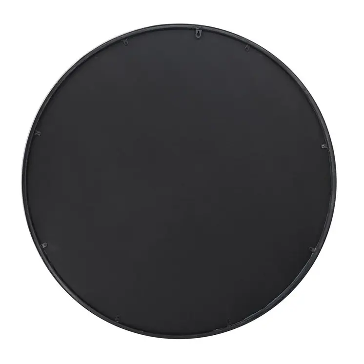 36" Black Round Iron Framed Antiqued Glass Accent Mirror