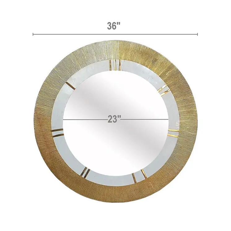 36" Gold and White Round Aluminum Ribbed Edge Framed Accent Mirror