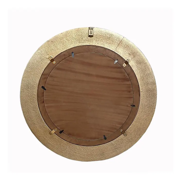 36" Gold and White Round Aluminum Ribbed Edge Framed Accent Mirror