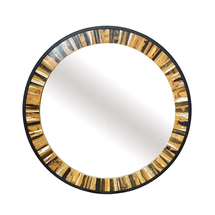 32" Brown and Black Faux Stone Round Framed Accent Mirror
