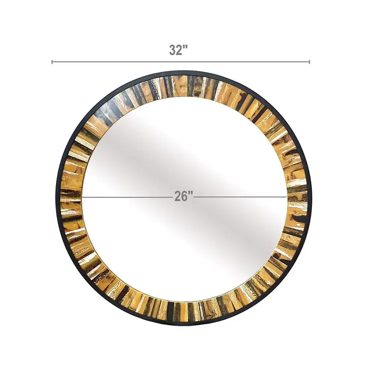 32" Brown and Black Faux Stone Round Framed Accent Mirror