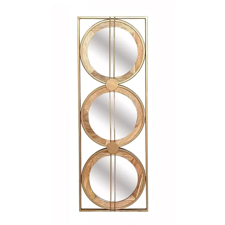 14" Brown and Gold Aluminum and Wood Geometric Framed Accent Mirror