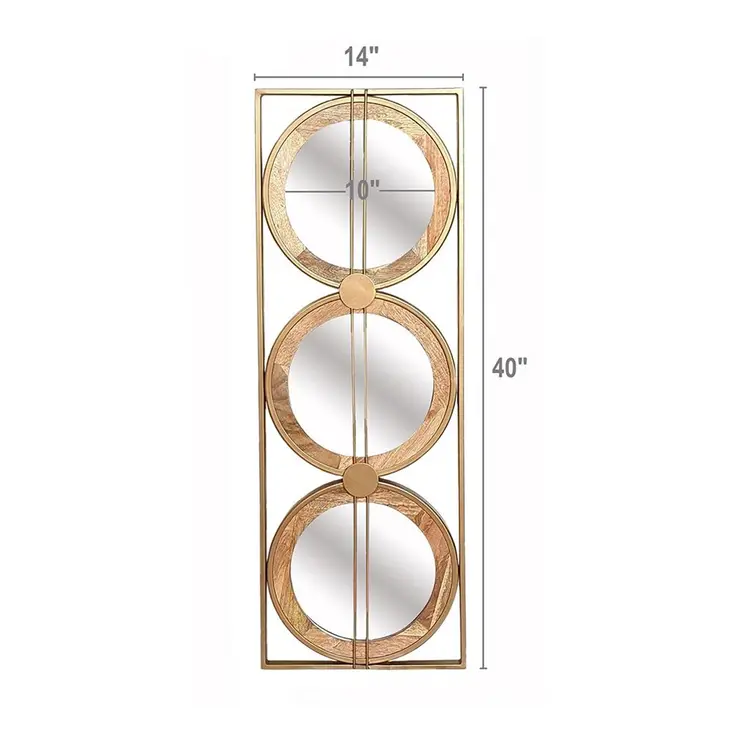 14" Brown and Gold Aluminum and Wood Geometric Framed Accent Mirror