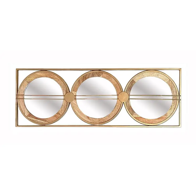 14" Brown and Gold Aluminum and Wood Geometric Framed Accent Mirror