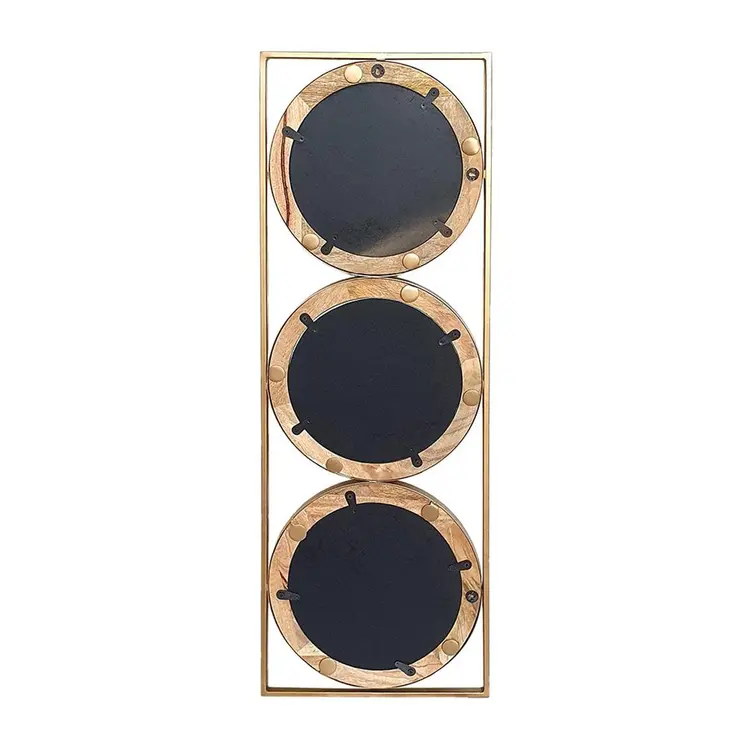 14" Brown and Gold Aluminum and Wood Geometric Framed Accent Mirror