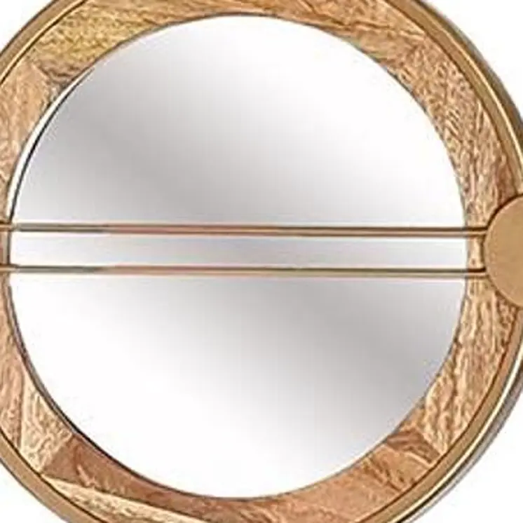 14" Brown and Gold Aluminum and Wood Geometric Framed Accent Mirror