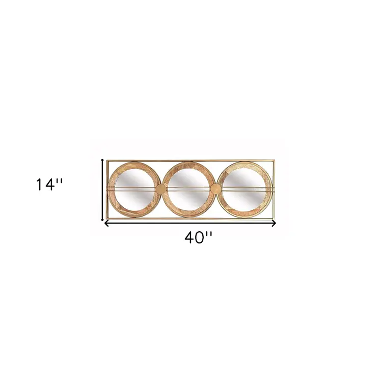 14" Brown and Gold Aluminum and Wood Geometric Framed Accent Mirror