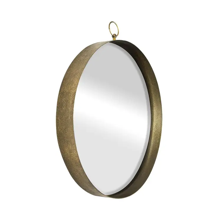 28" Gold Round Iron Framed Accent Mirror