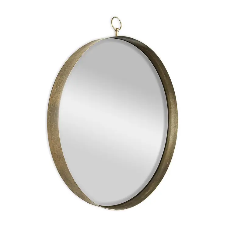 34" Gold Round Iron Framed Accent Mirror