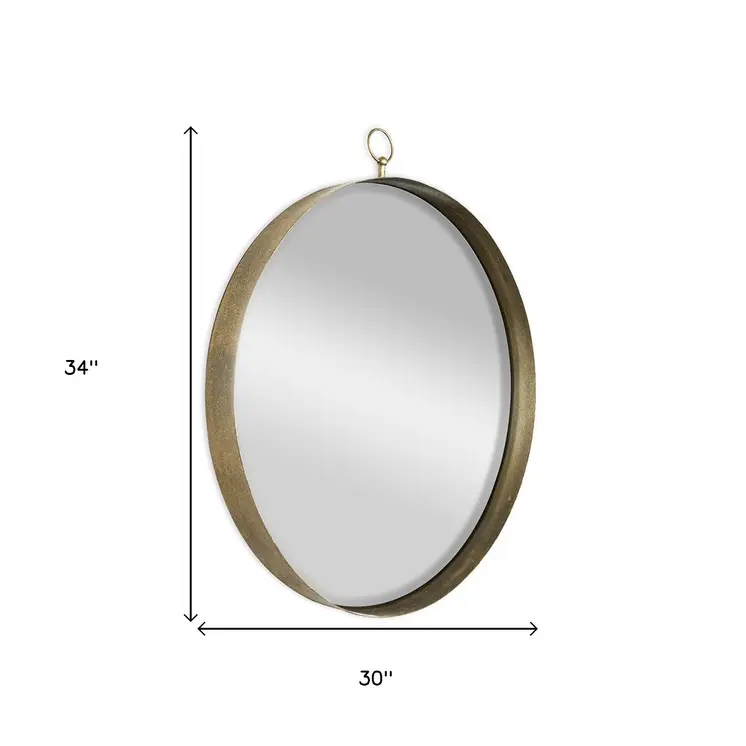 34" Gold Round Iron Framed Accent Mirror