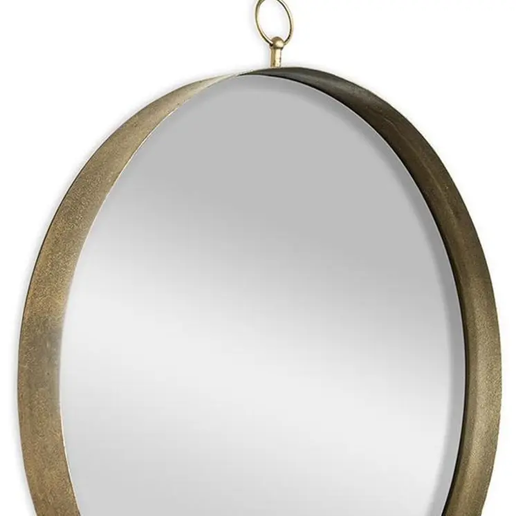 34" Gold Round Iron Framed Accent Mirror