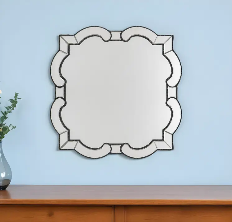 32" Clear Scalloped Glass Framed Accent Mirror