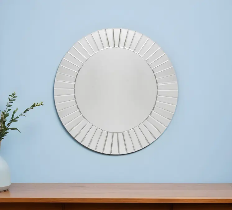 24" Clear Round Beveled Glass Framed Accent Mirror