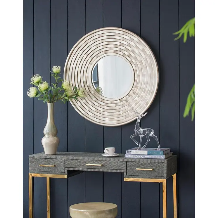31" Silver Round Dimensional Thick Frame Accent Mirror