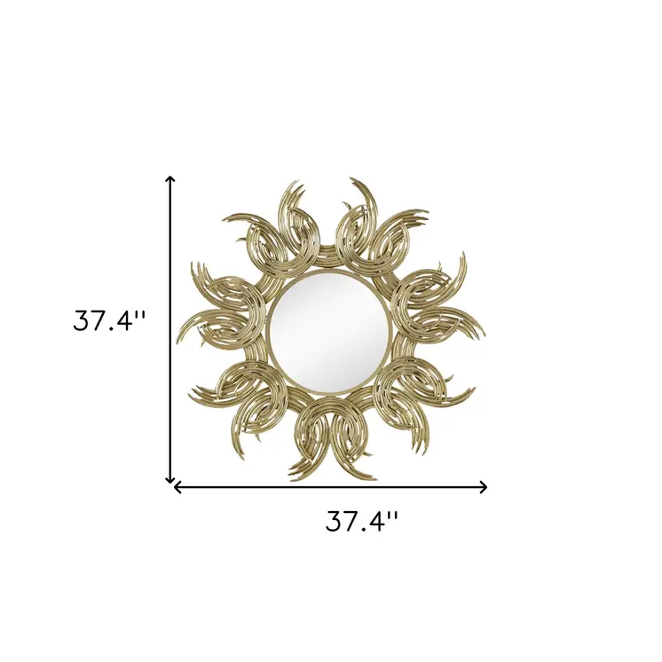 37" Gold Abstract Sunburst Iron Framed Accent Mirror