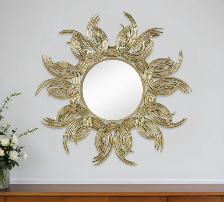 37" Gold Abstract Sunburst Iron Framed Accent Mirror