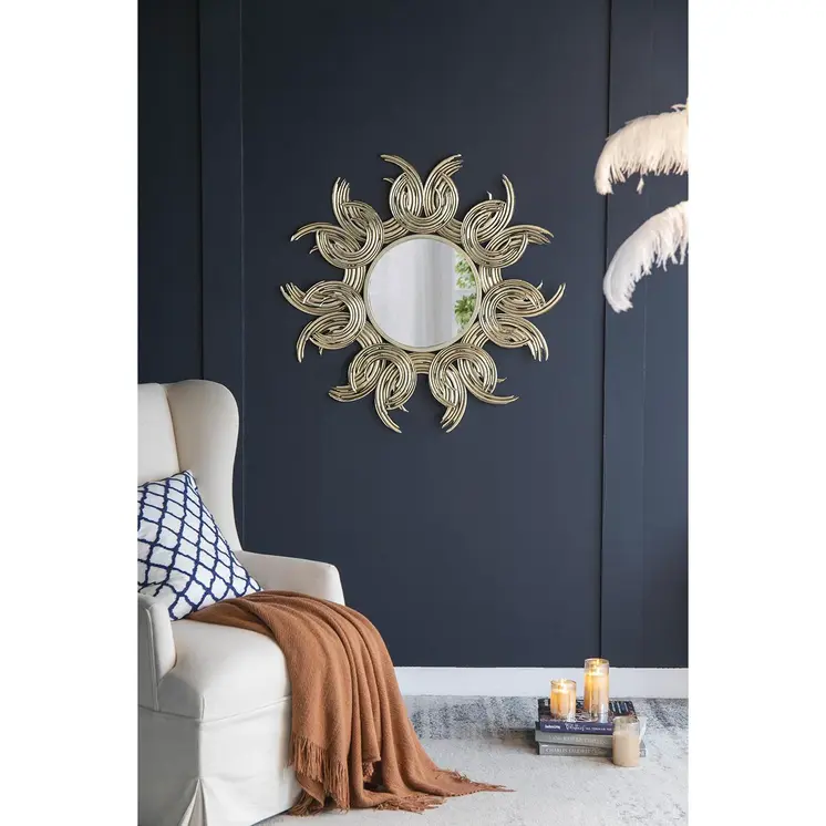 37" Gold Abstract Sunburst Iron Framed Accent Mirror