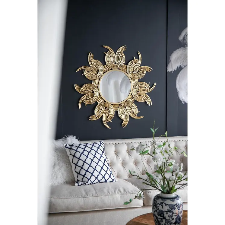 37" Gold Abstract Sunburst Iron Framed Accent Mirror