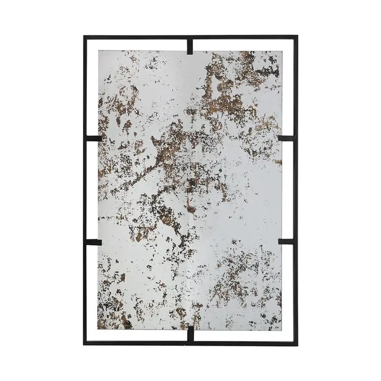 32" Black Iron Framed Antiqued Glass Accent Mirror
