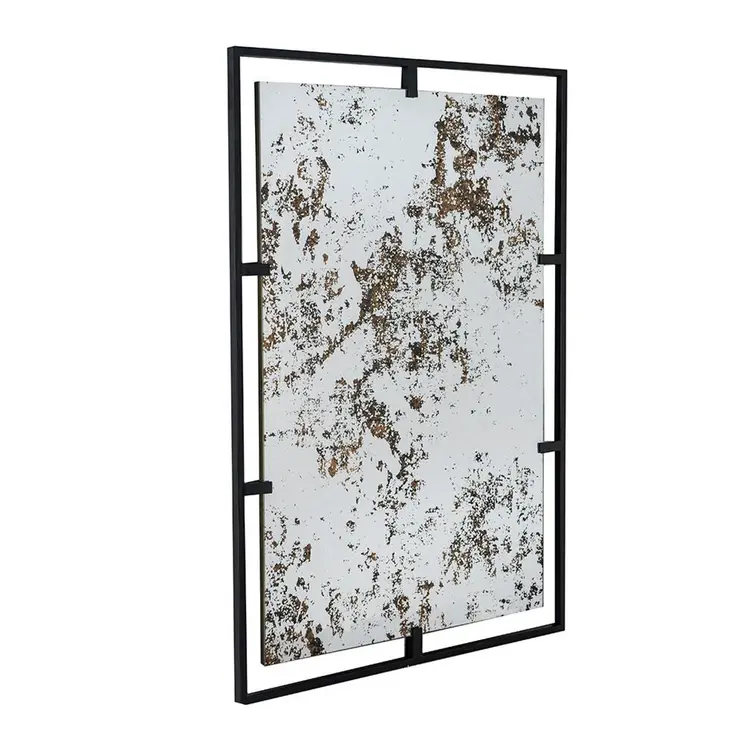 32" Black Iron Framed Antiqued Glass Accent Mirror