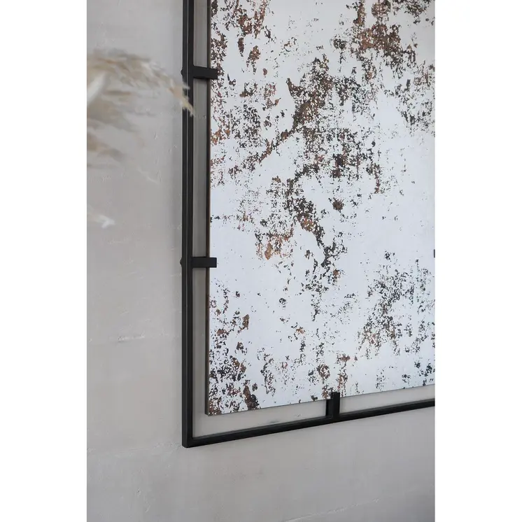 32" Black Iron Framed Antiqued Glass Accent Mirror