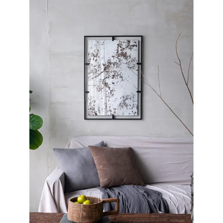 32" Black Iron Framed Antiqued Glass Accent Mirror