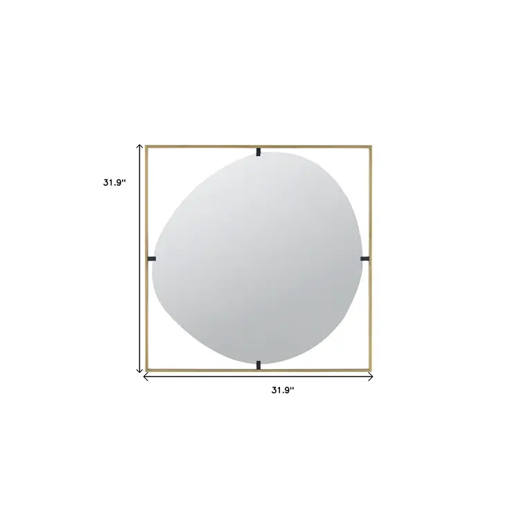 32" Gold Square Iron Framed Accent Mirror