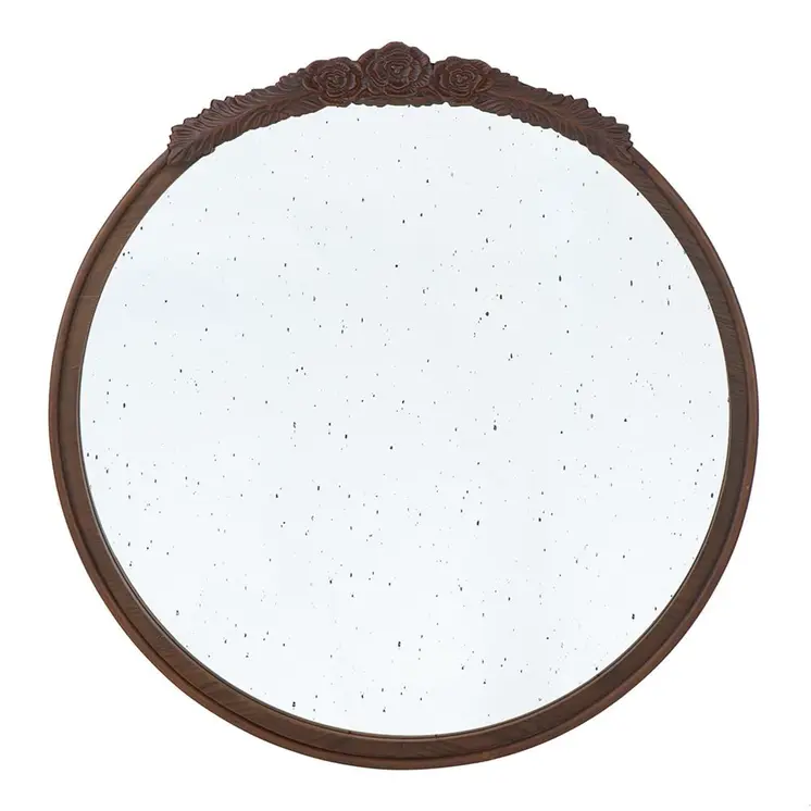30" Brown Crowned Top Antiqued Glass Framed Accent Mirror