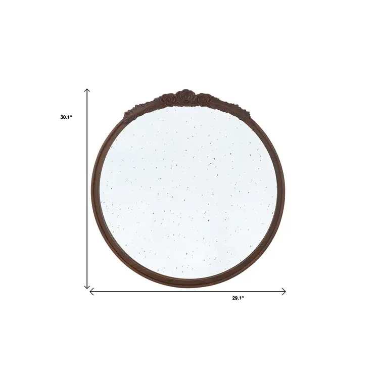 30" Brown Crowned Top Antiqued Glass Framed Accent Mirror