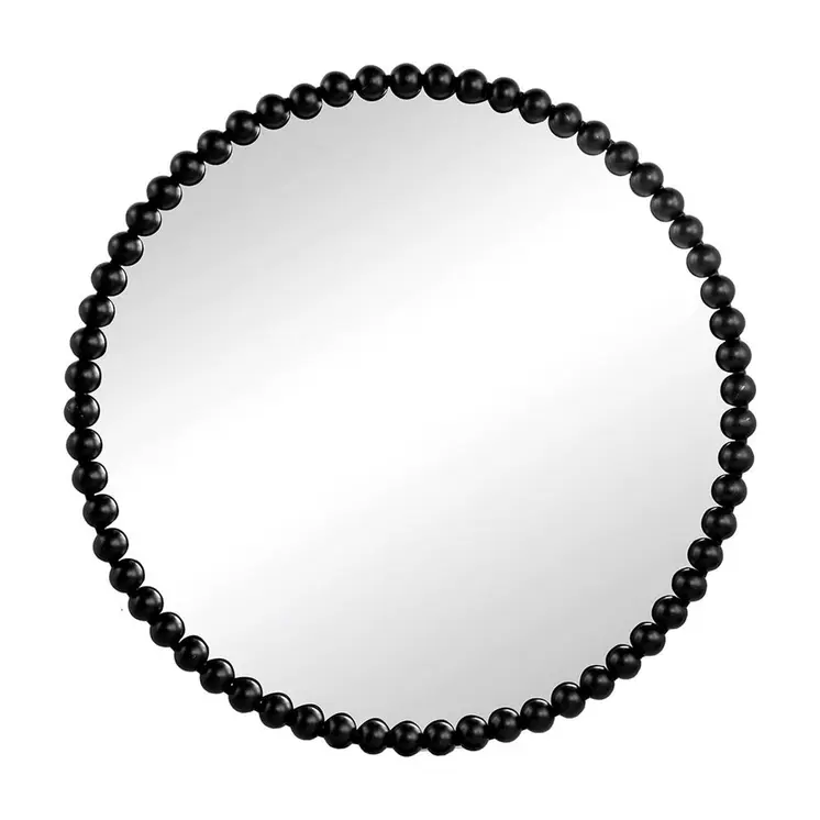 32" Black Round Iron Framed Accent Mirror