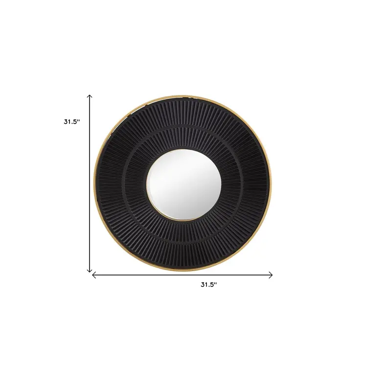 32" Black And Gold Round Wood And Metal Framed Accent Mirror